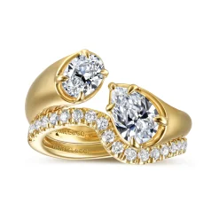 Clearance Gabriel & Co. Delta - 14K Yellow Gold Toi et Moi Pear Shape Diamond Engagement Ring