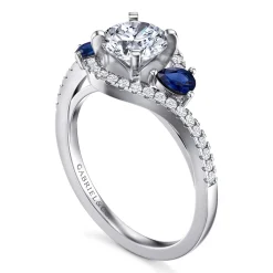 Hot Gabriel & Co. Demi - 14K White Gold Round Three Stone Sapphire and Diamond Engagement Ring
