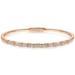 Clearance Gabriel & Co. Demure - 14K Rose Gold Alternating Baguette and Round Diamond Bangle
