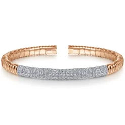 Clearance Gabriel & Co. Demure - 14K Rose Gold Cuff Bracelet with Diamond Pave Station