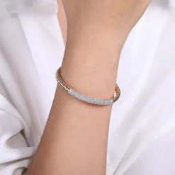 Clearance Gabriel & Co. Demure - 14K Rose Gold Cuff Bracelet with Diamond Pave Station