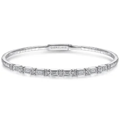 Clearance Gabriel & Co. Demure - 14K White Gold Alternating Baguette and Round Diamond Bangle
