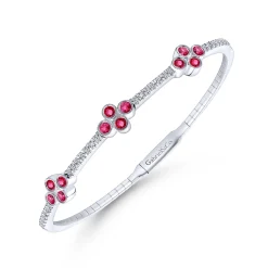 Best Gabriel & Co. Demure - 14K White Gold Bangle with Diamond and Ruby Quatrefoil Stations