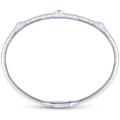 New Gabriel & Co. Demure - 14K White Gold Diamond Bangle with Pyramid Rhombus Stations