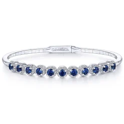 Online Gabriel & Co. Demure - 14K White Gold Round Sapphire and Diamond Halo Bangle