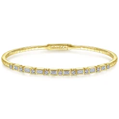 Hot Gabriel & Co. Demure - 14K Yellow Gold Alternating Baguette and Round Diamond Bangle
