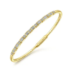 Hot Gabriel & Co. Demure - 14K Yellow Gold Alternating Baguette and Round Diamond Bangle