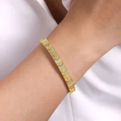 Discount Gabriel & Co. Demure - 14K Yellow Gold Cuff Bracelet with Pave Diamond Chevron Stations