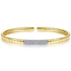 Best Gabriel & Co. Demure - 14K Yellow Gold Cuff Bracelet with Pave Diamond Bar