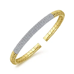 Discount Gabriel & Co. Demure - 14K Yellow Gold Cuff Bracelet with Diamond Pave Station