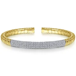 Discount Gabriel & Co. Demure - 14K Yellow Gold Cuff Bracelet with Diamond Pave Station