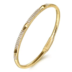 Clearance Gabriel & Co. Demure - 14K Yellow Gold Diamond Bangle with Pyramid Rhombus Stations
