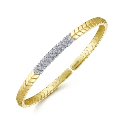 Clearance Gabriel & Co. Demure - 14 Yellow Gold Chevron Cuff Bracelet with White Gold Diamond Pave Station