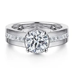 New Gabriel & Co. Dennise - 14K White Gold Wide Band Round Diamond Engagement Ring