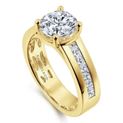 Sale Gabriel & Co. Dennise - 14K Yellow Gold Bezel Prong Wide Band Round Diamond Engagement Ring