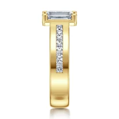 Discount Gabriel & Co. Dennise - 14K Yellow Gold Wide Band Emerald Cut Diamond Engagement Ring