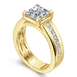 Hot Gabriel & Co. Dennise - 14K Yellow Gold Wide Band Princess Cut Diamond Engagement Ring