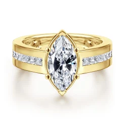 Best Gabriel & Co. Dennise - 14K Yellow Gold Wide Band Marquise Shape Diamond Engagement Ring
