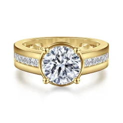 Gabriel & Co. Dennise - 14K Yellow Gold Wide Band Round Diamond Engagement Ring