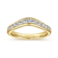 Gabriel & Co. Deux - Curved 14K Yellow Gold Channel Set Diamond Wedding Band - 0.5 ct