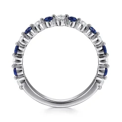 New Gabriel & Co. Devinne - 14K White Gold Single Prong Diamond and Sapphire Anniversary Band - 0.25 ct