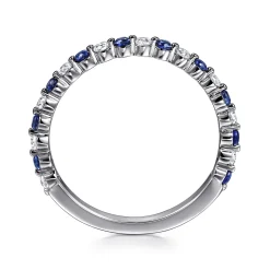 Best Gabriel & Co. Devinne - 14K White Gold Single Prong Diamond and Sapphire Anniversary Band - 0.18 ct