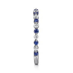 Best Gabriel & Co. Devinne - 14K White Gold Single Prong Diamond and Sapphire Anniversary Band - 0.18 ct