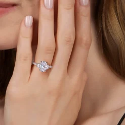 Online Gabriel & Co. Devon - 14K White Gold Oval Three Stone Lotus Diamond Engagement Ring