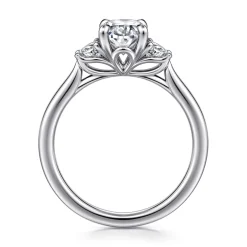 Gabriel & Co. Devon - 14K White Gold Oval Three Stone Lotus Diamond Engagement Ring