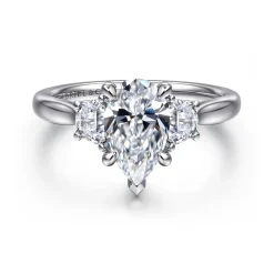 Sale Gabriel & Co. Devon - 14K White Gold Pear Shape Three Stone Lotus Diamond Engagement Ring