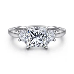 Discount Gabriel & Co. Devon - 14K White Gold Princess Cut Three Stone Lotus Diamond Engagement Ring