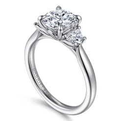 Hot Gabriel & Co. Devon - 14K White Gold Round Three Stone Lotus Diamond Engagement Ring