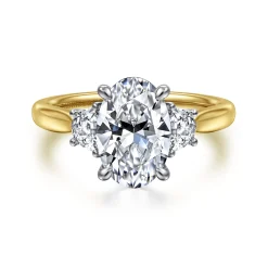 Online Gabriel & Co. Devon - 14K White-Yellow Gold Oval Three Stone Lotus Diamond Engagement Ring