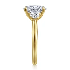 Sale Gabriel & Co. Devon - 14K Yellow Gold Oval Three Stone Lotus Diamond Engagement Ring