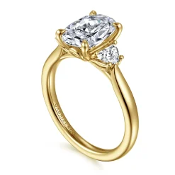 Sale Gabriel & Co. Devon - 14K Yellow Gold Oval Three Stone Lotus Diamond Engagement Ring