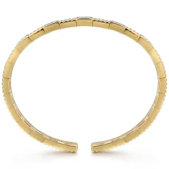 Hot Gabriel & Co. Diamond Cut - 14K Yellow Gold Demure Diamond Bangle Scallop Texture
