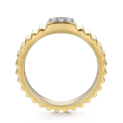New Gabriel & Co. Diamond Cut - 14K Yellow Gold Diamond and Diamond Cut Texture Wide Band Ring
