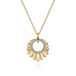 Sale Gabriel & Co. Diamond Cut - 14K Yellow Gold Diamond and Diamond Cut Texture Pendant Necklace