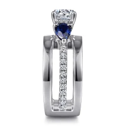 Best Gabriel & Co. Divinity - 14K White Gold Round 3 Stone Sapphire and Diamond Engagement Ring