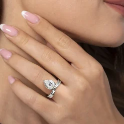 Clearance Gabriel & Co. Dottie - 14K White Gold Bezel Prong Bypass Pear Shape Diamond Engagement Ring