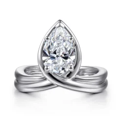 Clearance Gabriel & Co. Dottie - 14K White Gold Bezel Prong Bypass Pear Shape Diamond Engagement Ring
