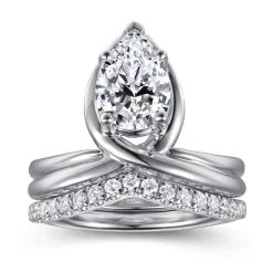Clearance Gabriel & Co. Dottie - 14K White Gold Bezel Prong Bypass Pear Shape Diamond Engagement Ring