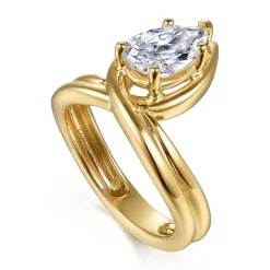 Sale Gabriel & Co. Dottie - 14K Yellow Gold Bezel Prong Bypass Pear Shape Diamond Engagement Ring