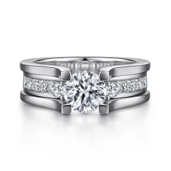 Best Gabriel & Co. Dulcette - 14K White Gold Wide Band Round Diamond Channel Set Engagement Ring