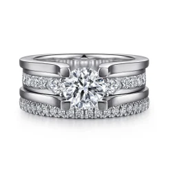 Best Gabriel & Co. Dulcette - 14K White Gold Wide Band Round Diamond Channel Set Engagement Ring