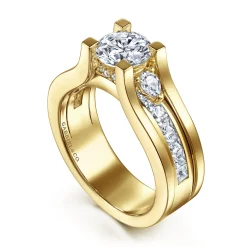 Outlet Gabriel & Co. Dulcette - 14K Yellow Gold Wide Band Round Diamond Engagement Ring