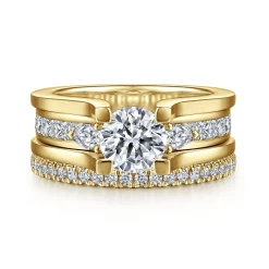 Outlet Gabriel & Co. Dulcette - 14K Yellow Gold Wide Band Round Diamond Engagement Ring