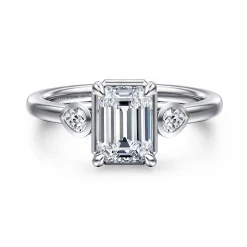 Best Gabriel & Co. Ebony - 14K White Gold Emerald Cut Three Stone Diamond Engagement Ring