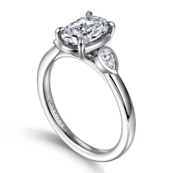 Discount Gabriel & Co. Ebony - 14K White Gold Oval Three Stone Diamond Engagement Ring