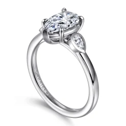 Hot Gabriel & Co. Ebony - 14K White Gold Pear Shape Three Stone Diamond Engagement Ring